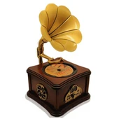 Nostaljik Radyo Gramofon Tasarımlı USB Bluetooth Hoparlör FM Radyo Şarjlı thumbnail 2