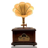 Nostaljik Radyo Gramofon Tasarımlı USB Bluetooth Hoparlör FM Radyo Şarjlı thumbnail 1