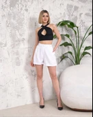 Çizgili düğmeli şort beyaz s2551251 thumbnail 4