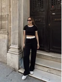 Crop pantolon biyeli takım siyah thumbnail 1
