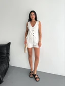 Kadın keten şort yelek takım s3461 thumbnail 2