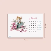 2026 Sevimli Yavru Kedili Masa Takvimi | Doğal Ahşap Tabanlı Takvim | Pastel Pembe Kedi illüstrasyonlu Takvim thumbnail 7