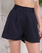 Çizgili düğmeli şort siyah s2551251 thumbnail 7