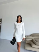 Prenses kol esnek kumaş elbise beyaz thumbnail 6