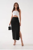 Uzun yırtmaçlı ince kumaş etek siyah thumbnail 1