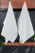 Ayak İzi Desenli 2li Ayak Havlusu - 50x70 cm - Su Emici Banyo Paspası Seti - Beyaz thumbnail 5