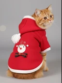 Kardan Adam Kırmızı Polar Kedi Kıyafeti | Kapüşonlu Noel Kedi Sweatshirt | Küçük Irklar İçin thumbnail 1