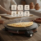 Akel AT610 46 cm Bakır Elektrikli Katmer, Bazlama, Gözleme Sacı, Termostatlı, Büyük Boy, Hızlı ve Eşit Isı Dağılımı thumbnail 2