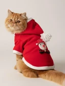 Kardan Adam Kırmızı Polar Kedi Kıyafeti | Kapüşonlu Noel Kedi Sweatshirt | Küçük Irklar İçin thumbnail 5