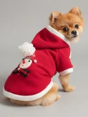 KardanAdam Kırmızı Polar Köpek Kıyafeti | Kapüşonlu Noel Köpek Sweatshirt | Küçük Irklar İçin thumbnail 6