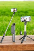 Tripod Kablosuz Bluetooth Bağlantılı Selfie Çubuğu 360 Derece Dönebilen thumbnail 3
