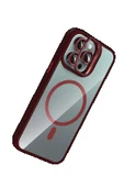 Apple iPhone 14 Pro Max Remim Lensli Magsafe Standlı Kapak - Bordo-(5796) thumbnail 3