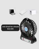 USB Girişli Taşınabilir Masaüstü Mini Fan – 3 Kademeli Hız, Şarjlı, Işıklı, Sessiz Çalışma thumbnail 2