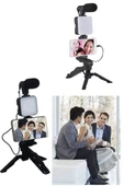 Telefon Tutucu Led Işıklı Kumandalı Mikrofon Telefon Vlog Video Kayıt thumbnail 2