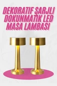 Altın Rengi Masa ve Gece Lambası Dokunmatik Şarjlı Masa Lambası thumbnail 1