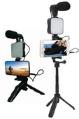 Telefon Tutucu Led Işıklı Kumandalı Mikrofon Telefon Vlog Video Kayıt thumbnail 3