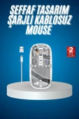 Sessiz Tıklama Çift Modlu Bluetooth Ve Alıcı Şeffaf Mouse Fare thumbnail 1