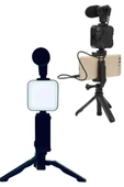Telefon Tutucu Led Işıklı Kumandalı Mikrofon Telefon Vlog Video Kayıt thumbnail 4