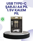 Type-C USB ile Hızlı Şarj Edilebilir AA Kalem Pil | 1.5V Lityum | Çiftli Paket thumbnail 1