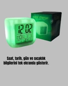 7 Renk LED Işıklı Alarmlı Dijital Küp Masa Saati Termometreli thumbnail 4