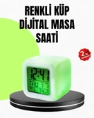 Gece Lambası Fonksiyonlu Renk Değiştiren LED Küp Dijital Saat thumbnail 1