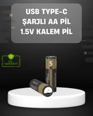 USB Type-C Girişli Şarjlı AA Lityum Pil | 1.5V Sabit Çıkış | 3200mWh (2'li Paket) thumbnail 1