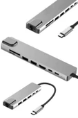 8 Portlu Macbook Çevirici Type C Hub  SD TF USB Çoğaltıcı Ethernet thumbnail 2
