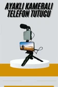 Tripod Telefon Tutucu Kumandalı Mikrofon Led Işık Vlog Video Kayıt thumbnail 2