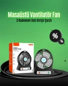 Mini USB Fan – Şarj Edilebilir, Işıklı, 3 Kademe, Taşınabilir Masaüstü Vantilatör thumbnail 2
