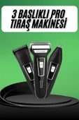 Tıraş Makinesi 3 Başlıklı T Başlıklı Hassas Ciltlere Özel Saç Sakal Vücut Kulak ve Burun thumbnail 1