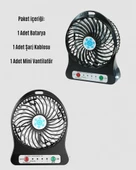 Şarjlı USB Fan – Masaüstü Mini Vantilatör, Taşınabilir, Işıklı, 3 Kademeli, Sessiz thumbnail 3