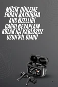 Kulak İçi Bluetooth Kulaklık Ekranlı Müzik Dinleme Çağrı Cevaplama Siyah thumbnail 1
