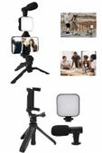 Telefon Tutucu Mini Mikrofonlu Tripod Vlog Çekim Video thumbnail 4