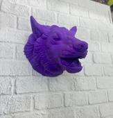 Mor Renk 3D Kurt Başı Duvar Dekoru Asılabilir Maskot Heykel 25x19 cm thumbnail 1