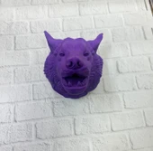 Mor Renk 3D Kurt Başı Duvar Dekoru Asılabilir Maskot Heykel 25x19 cm thumbnail 3