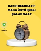 Dekoratif Bronz Renk Metal Alarmlı Masa Üstü Saat Klasik Tasarım thumbnail 1