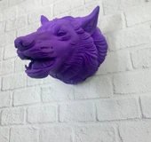 Mor Renk 3D Kurt Başı Duvar Dekoru Asılabilir Maskot Heykel 25x19 cm thumbnail 4