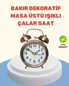 Metal Bronz Nostaljik Masa Saati Alarmlı Büyük Boy Sessiz Mekanizmalı thumbnail 1
