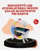 Bluetooth 5.0 Kablosuz Şarj Rampalı FM Radyo ve RGB Işıklı Hoparlör thumbnail 1