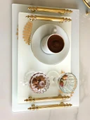 Dekoratif Aynalı Yaprak Desenli Sunum Tepsisi, Çay Tepsisi ,lüx Çay Tepsisi thumbnail 4