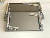 Dekoratif Aynalı Yaprak Desenli Sunum Tepsisi, Çay Tepsisi ,lüx Çay Tepsisi thumbnail 9