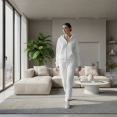 BİÇOMİ 3 iplik şardonlu kapşonlu hoodie frm beyaz p510437 thumbnail 1