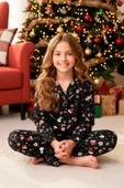 Kız Çocuk Yeni Yıl Temalı Pijama Takımı-%100 Pamuk Süet -12450 thumbnail 2