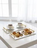 Dekoratif Aynalı Yaprak Desenli Sunum Tepsisi, Çay Tepsisi ,lüx Çay Tepsisi thumbnail 2