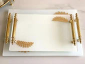 Dekoratif Aynalı Yaprak Desenli Sunum Tepsisi, Çay Tepsisi ,lüx Çay Tepsisi thumbnail 3