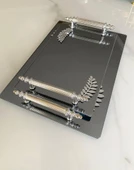 Dekoratif Aynalı Yaprak Desenli Sunum Tepsisi, Çay Tepsisi ,lüx Çay Tepsisi thumbnail 11