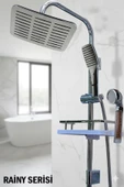 Rainy Serisi Geniş Şampuanlıklı Lüks Duş Takımı El ve Tepe Duş Başlığı Spiral Hortum thumbnail 1