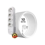 Topraklı Kablolu 4'lü Grup Priz Fiş Çoğaltıcı 10 Metre Çoklu Uzatma Kablosu Anahtarsız Monofaze thumbnail 2