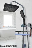 Diamond Serisi Geniş Şampuanlıklı Lüks Duş Takımı El ve Tepe Duş Başlığı Spiral Hortum thumbnail 1