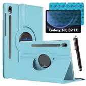 Samsung Galaxy Tab S9 FE Uyumlu Tablet Kılıfı Ekran Koruyucu Kalem Set Mavi thumbnail 1
